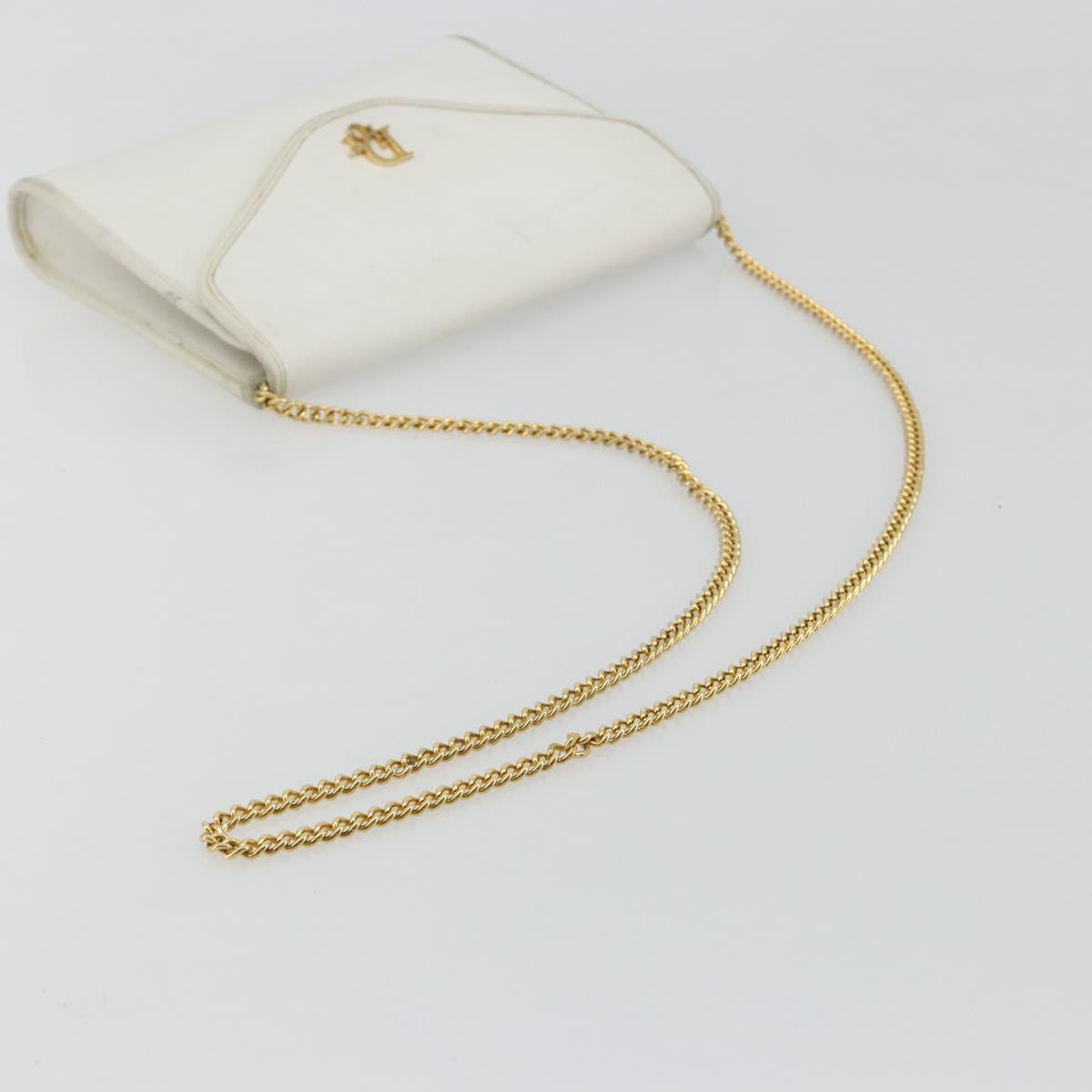 Christian Dior Chain Shoulder Bag Leather White Gold Auth BA13317