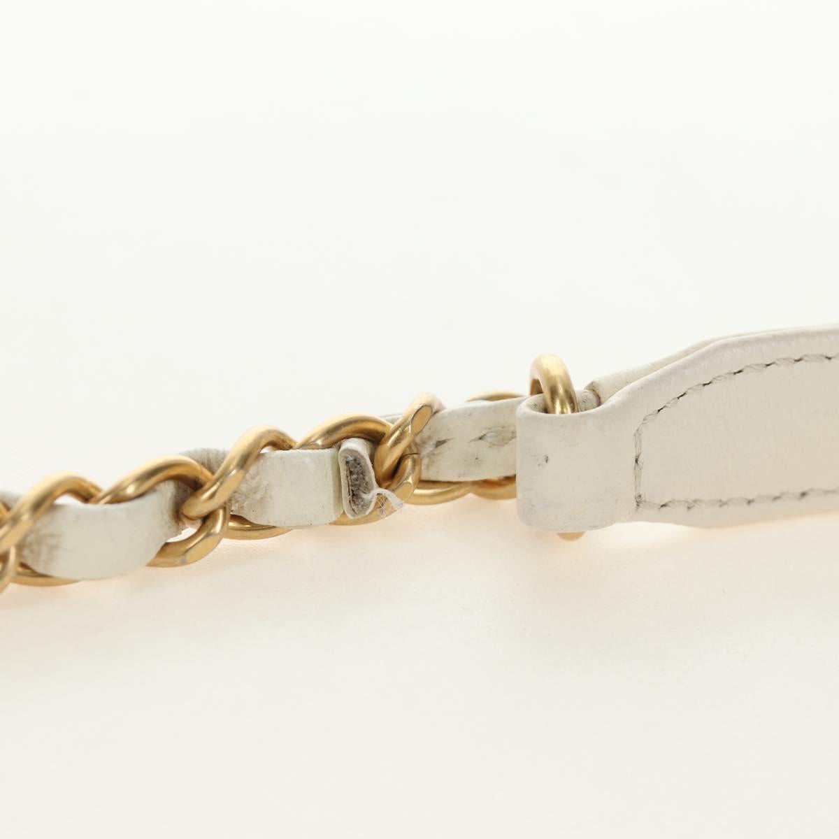 CHANEL Chain Matelasse Shoulder Bag Lamb Skin White Gold CC Auth BA13318M
