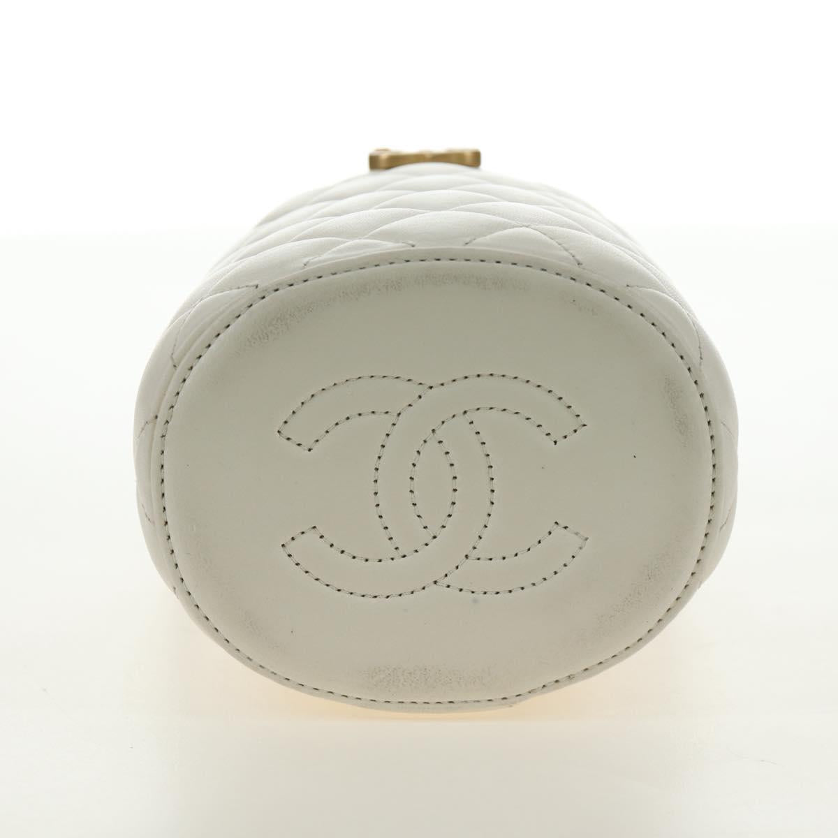 CHANEL Chain Matelasse Shoulder Bag Lamb Skin White Gold CC Auth BA13318M