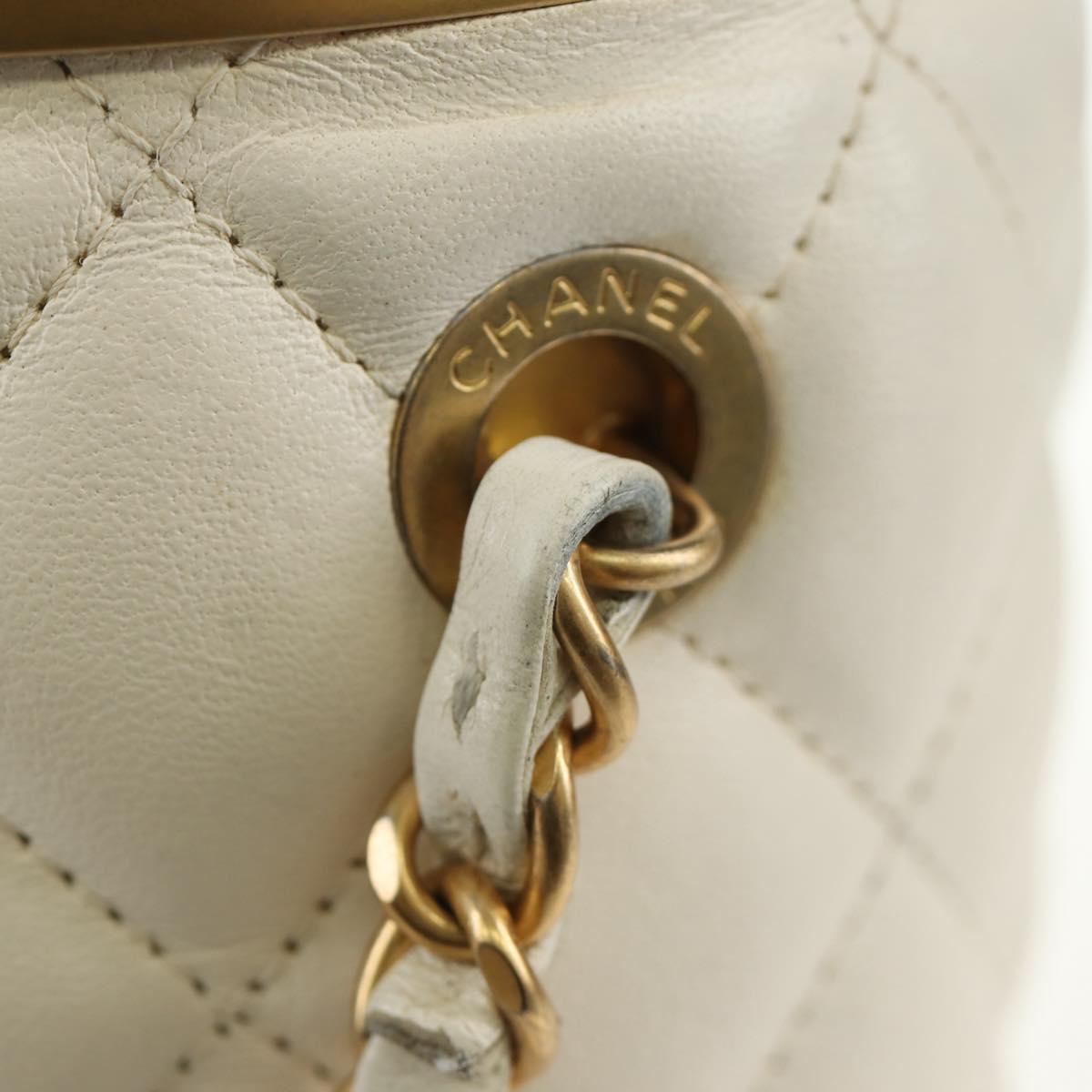 CHANEL Chain Matelasse Shoulder Bag Lamb Skin White Gold CC Auth BA13318M