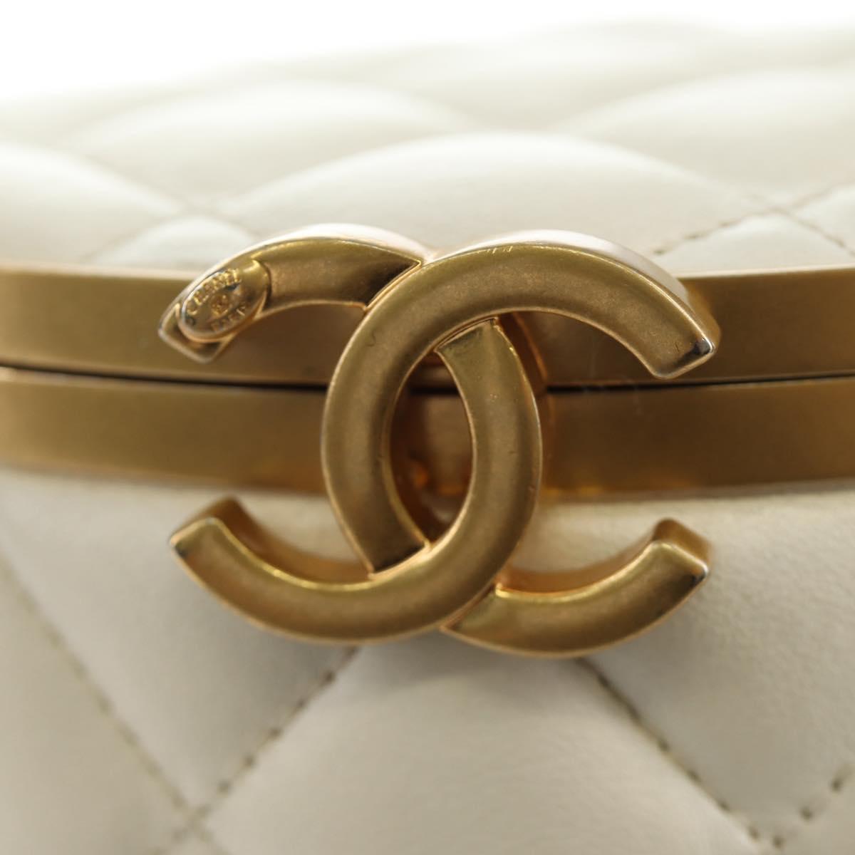 CHANEL Chain Matelasse Shoulder Bag Lamb Skin White Gold CC Auth BA13318M
