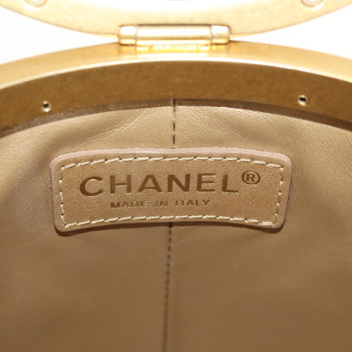 CHANEL Chain Matelasse Shoulder Bag Lamb Skin White Gold CC Auth BA13318M
