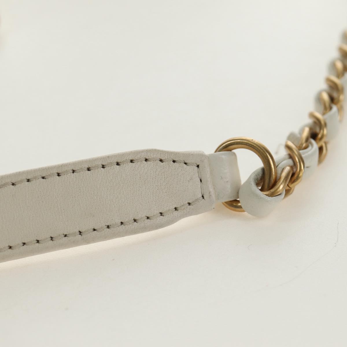CHANEL Chain Matelasse Shoulder Bag Lamb Skin White Gold CC Auth BA13318M