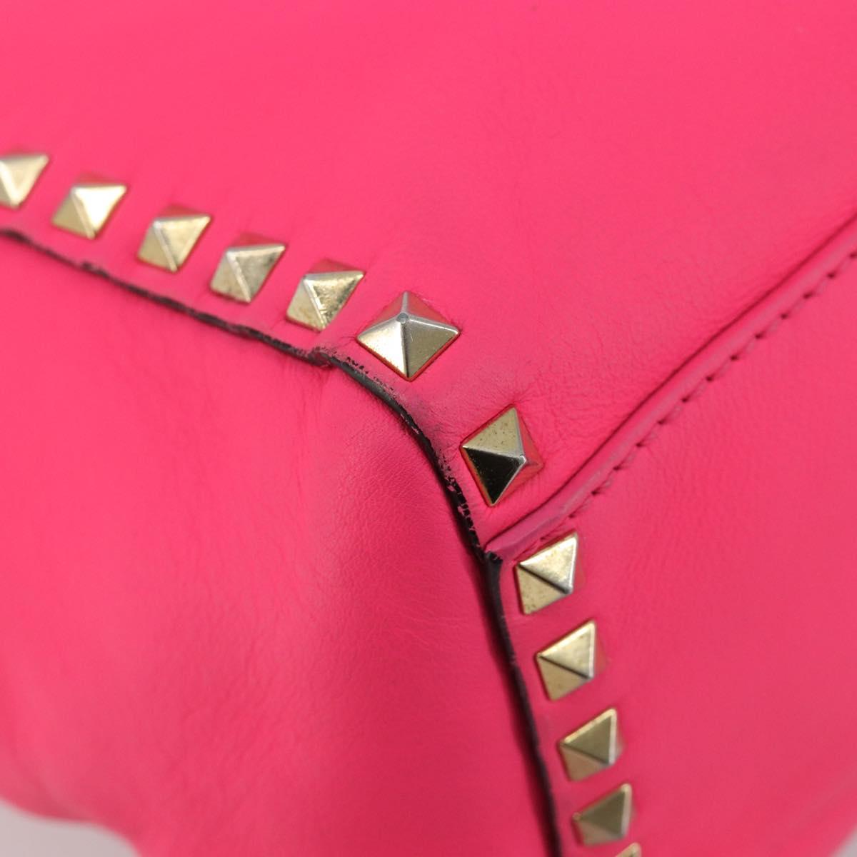 VALENTINO Studs Tote Bag Leather 2way Pink Gold Auth BA13319