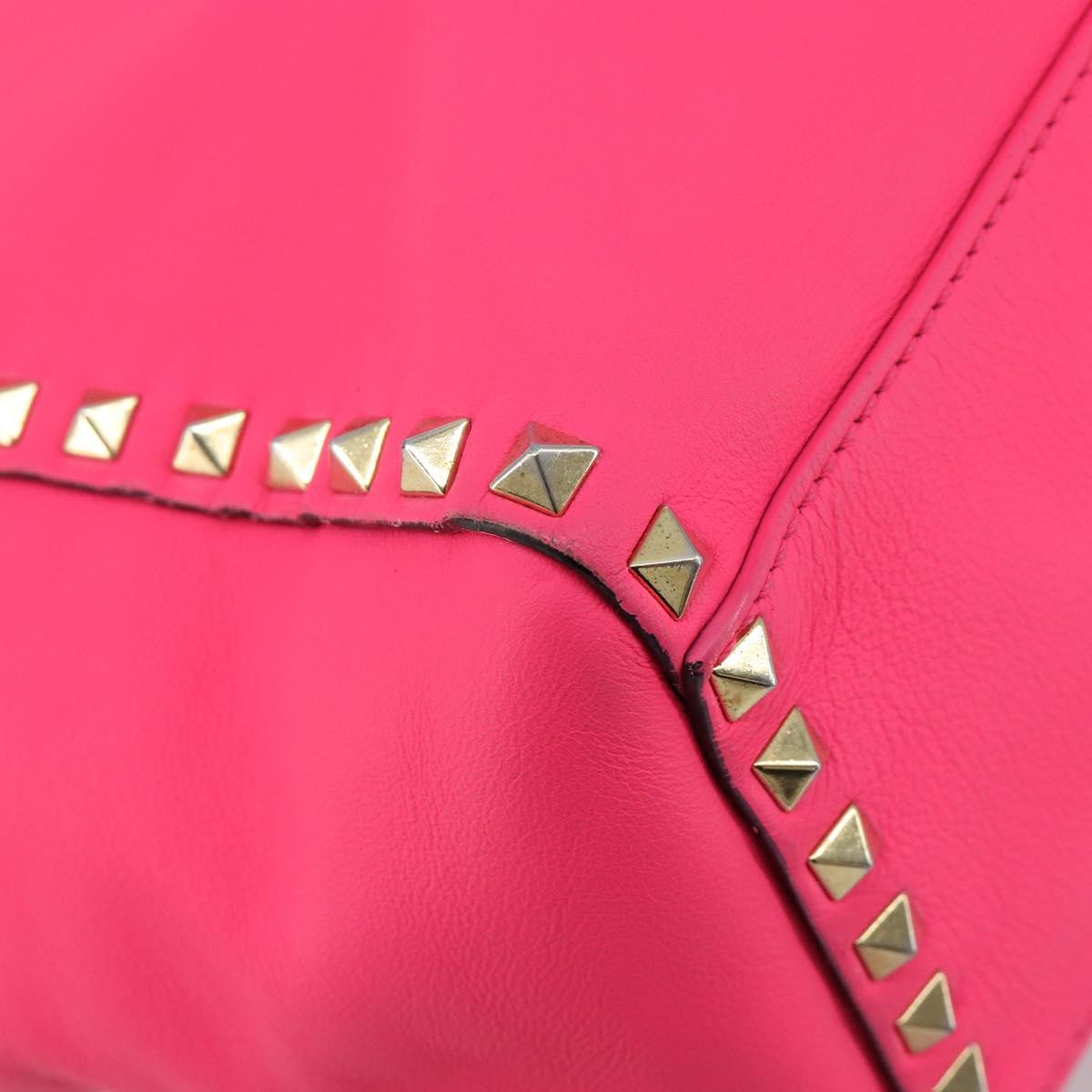 VALENTINO Studs Tote Bag Leather 2way Pink Gold Auth BA13319