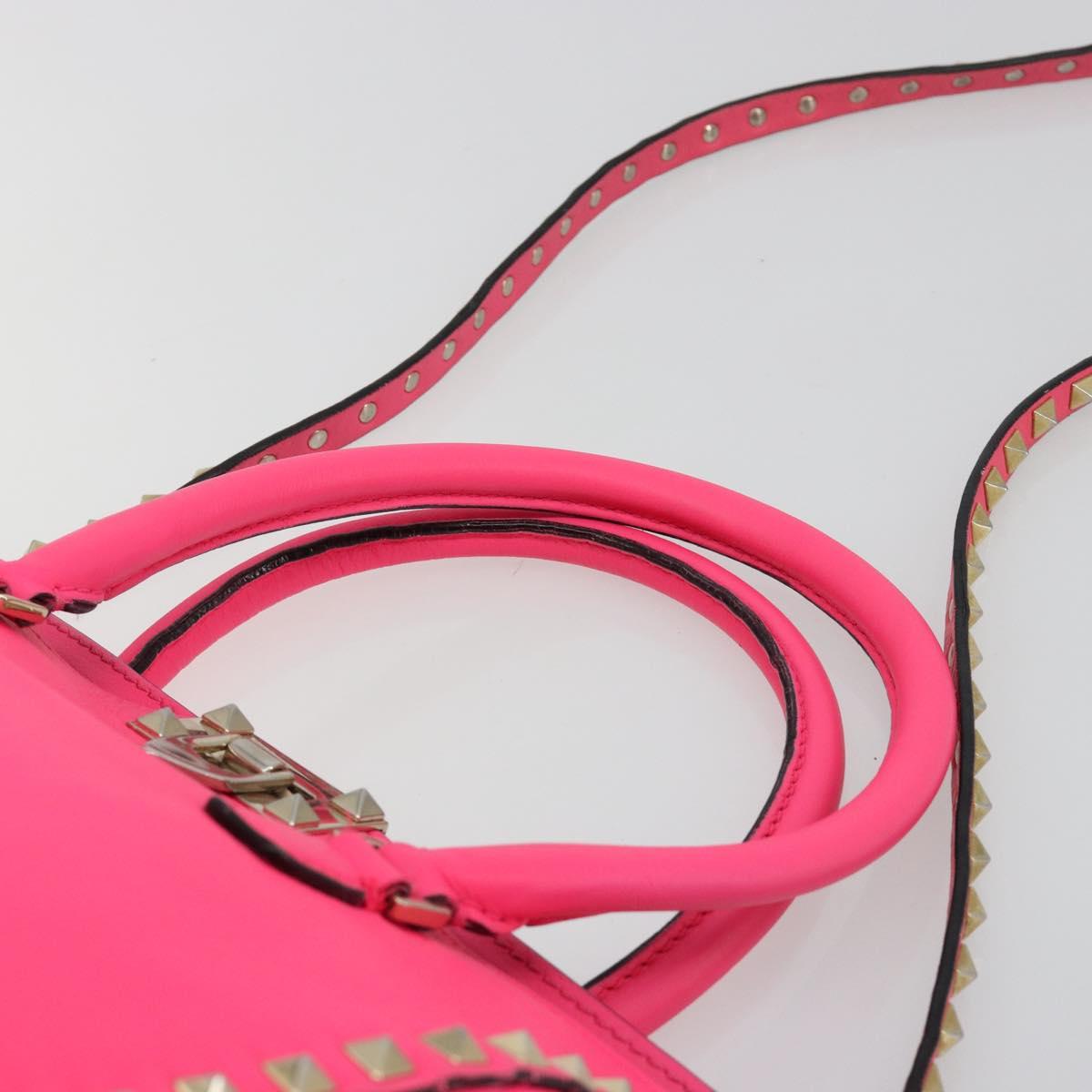 VALENTINO Studs Tote Bag Leather 2way Pink Gold Auth BA13319