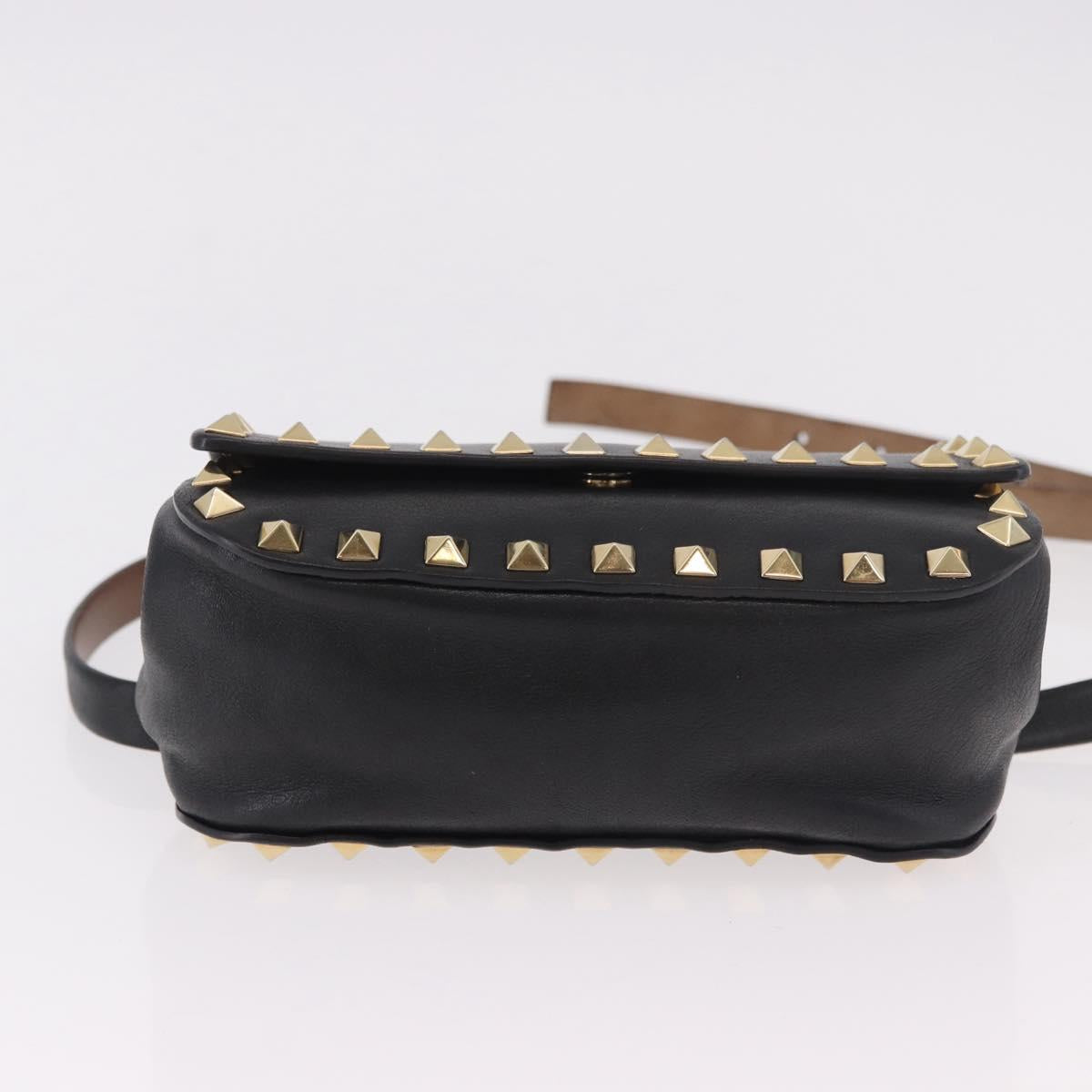 VALENTINO Studs Waist bag Leather Black Gold Auth BA13324A