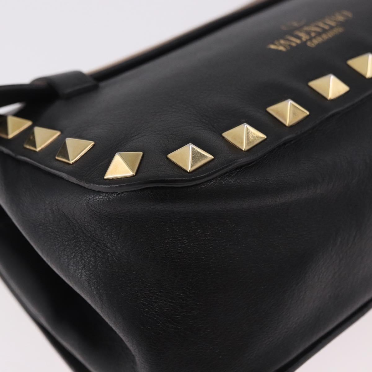 VALENTINO Studs Waist bag Leather Black Gold Auth BA13324A