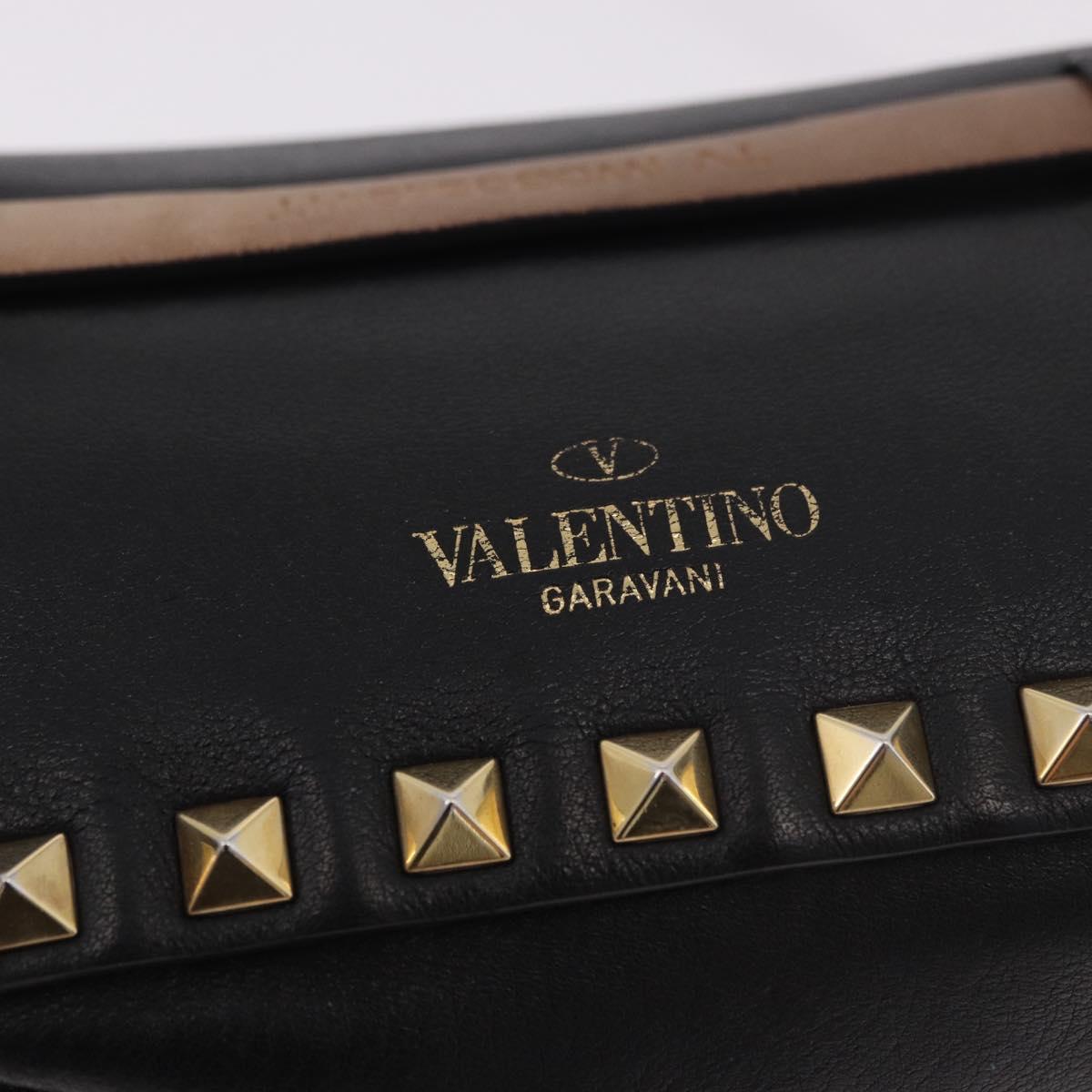 VALENTINO Studs Waist bag Leather Black Gold Auth BA13324A