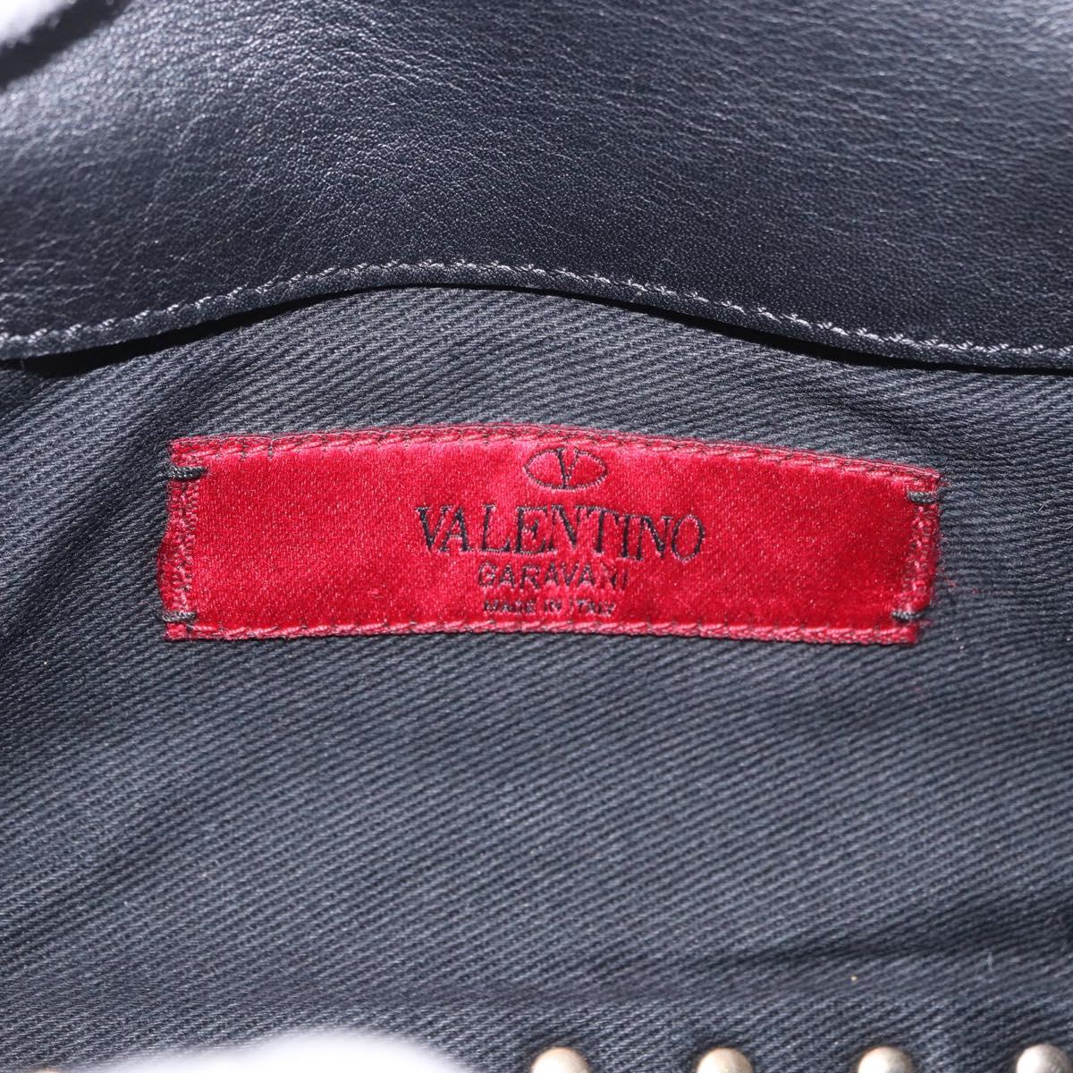 VALENTINO Studs Waist bag Leather Black Gold Auth BA13324A