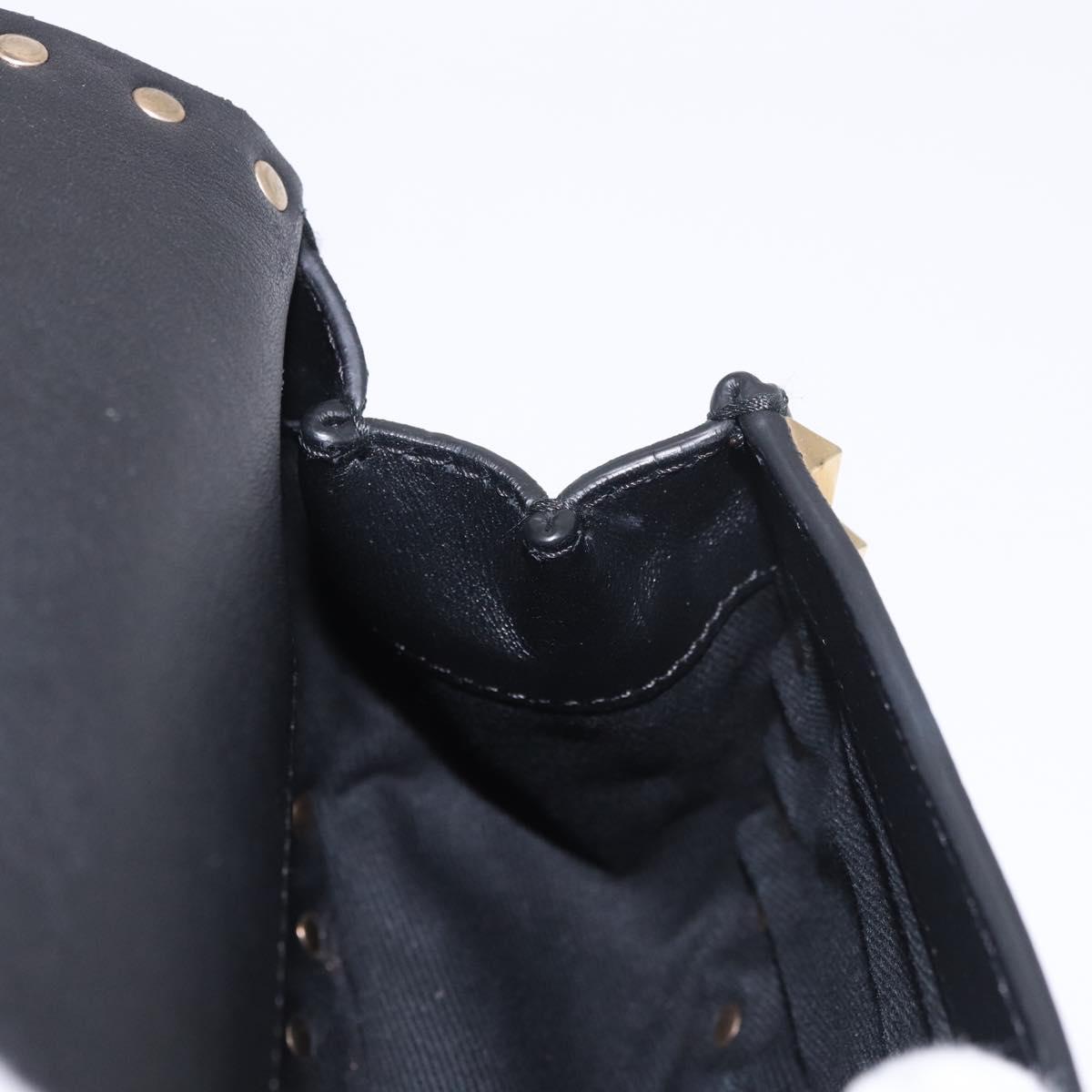 VALENTINO Studs Waist bag Leather Black Gold Auth BA13324A
