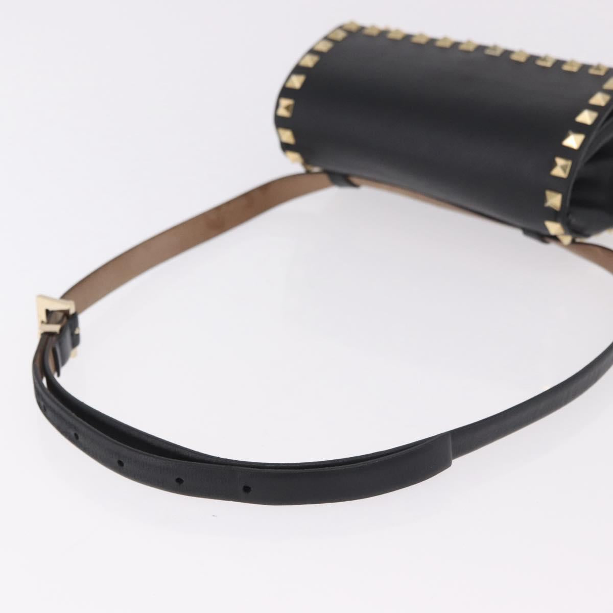 VALENTINO Studs Waist bag Leather Black Gold Auth BA13324A