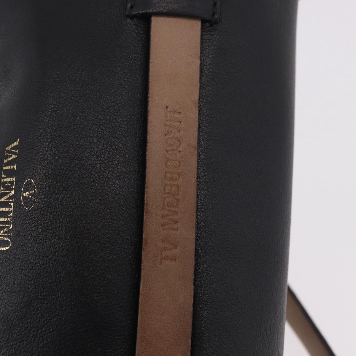 VALENTINO Studs Waist bag Leather Black Gold Auth BA13324A