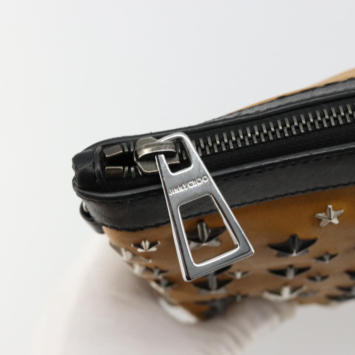 Jimmy Choo Clutch Bag Leather Brown Silver Auth BA13325