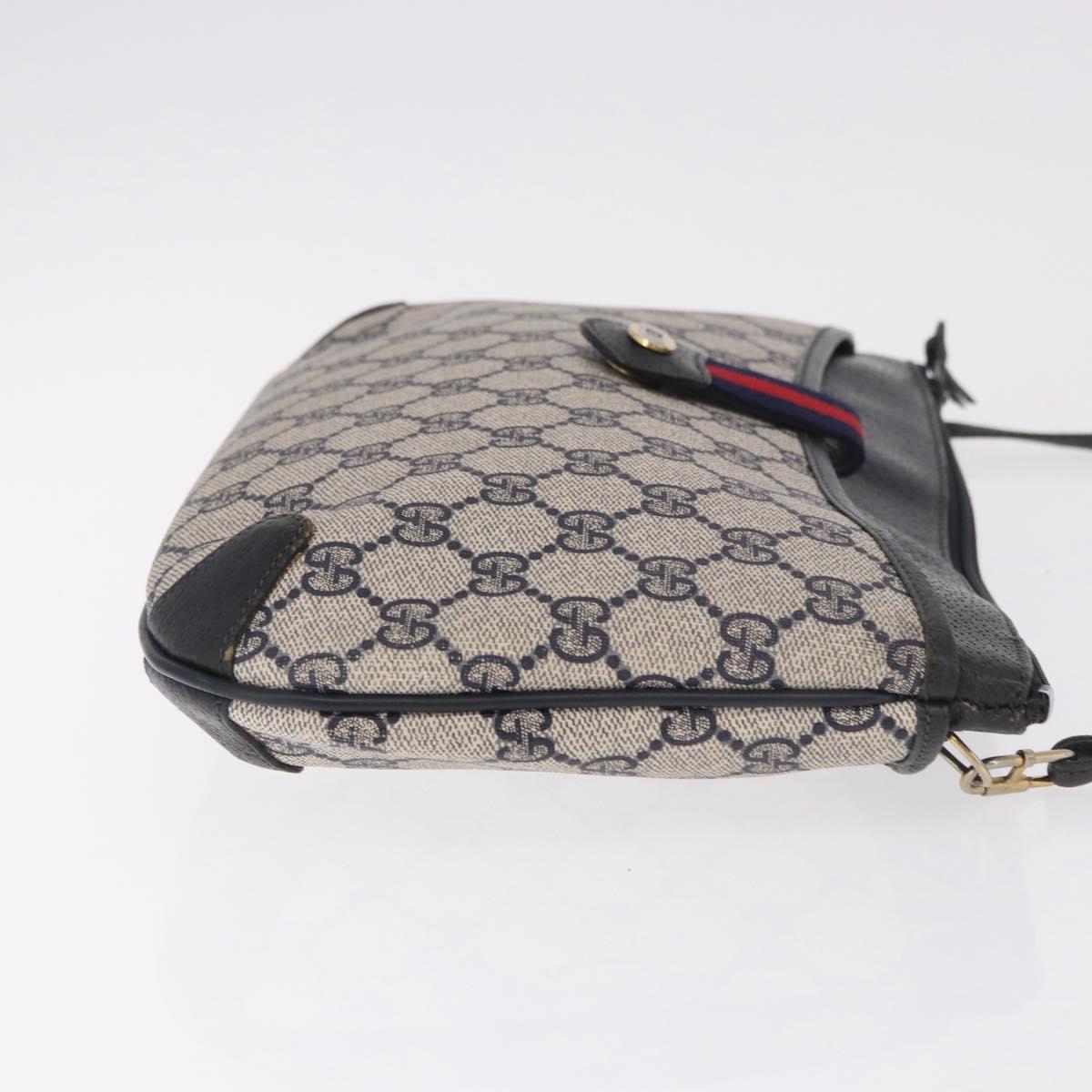 GUCCI GG Supreme Sherry Line Shoulder Bag PVC Navy Gold 904 02 026 Auth BA13331