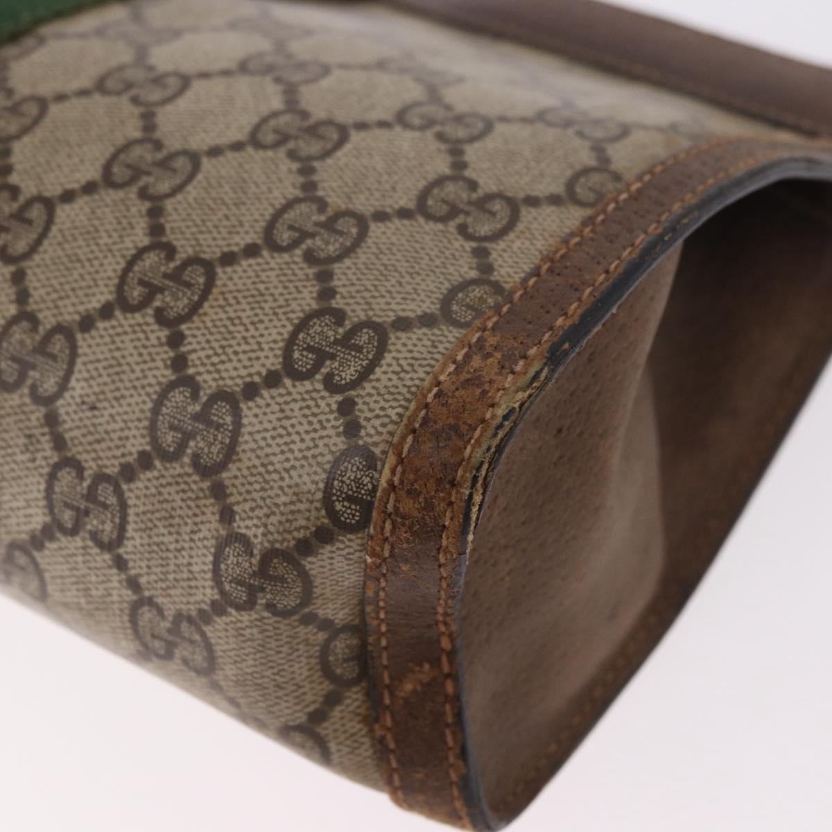 GUCCI GG Supreme Web Sherry Line Clutch Bag PVC Beige Auth BA13333