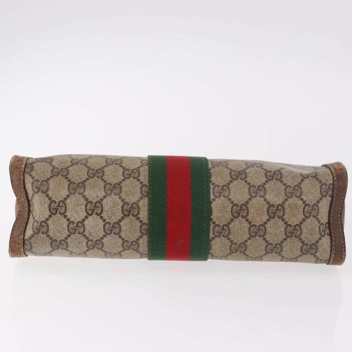 GUCCI GG Supreme Web Sherry Line Clutch Bag PVC Beige Auth BA13333