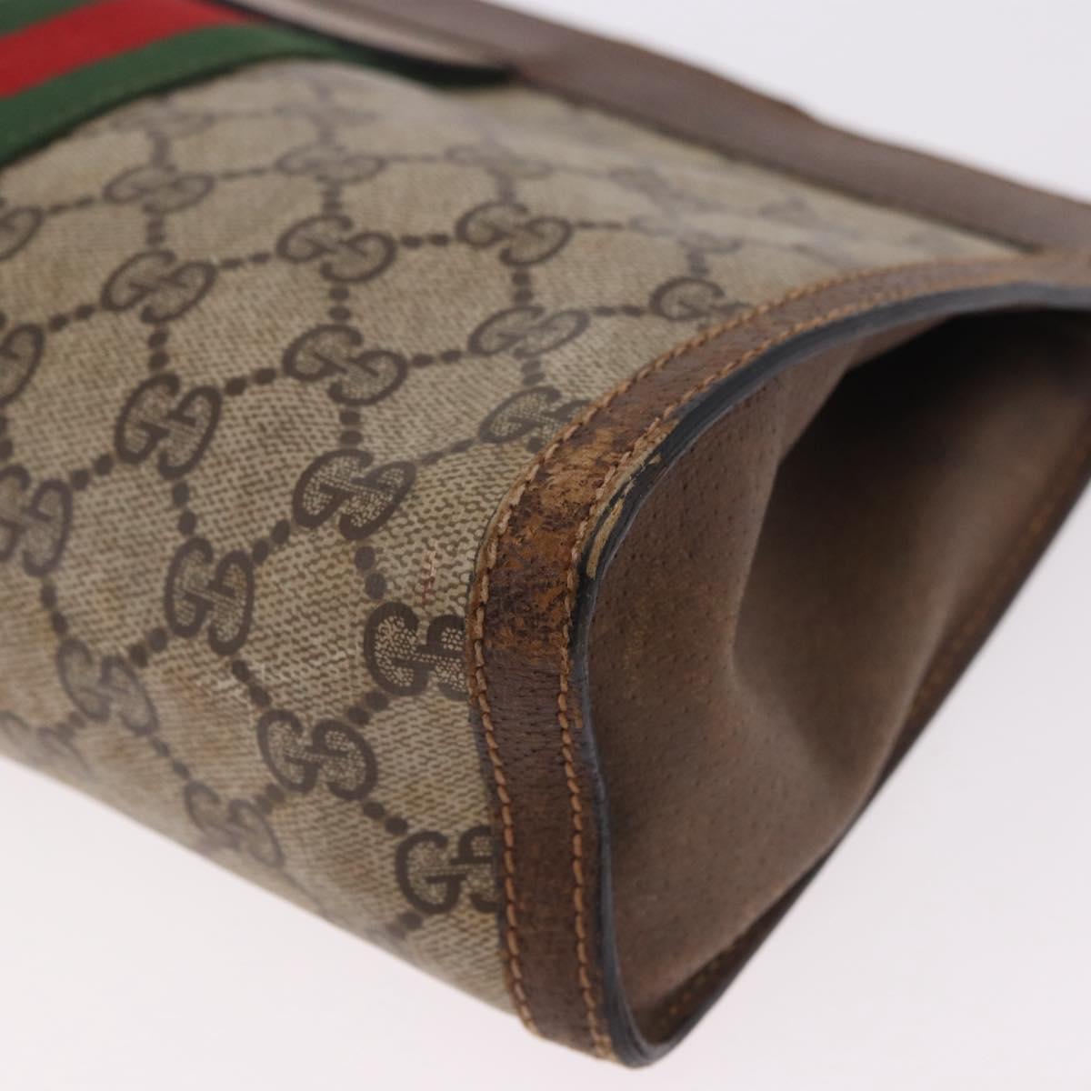 GUCCI GG Supreme Web Sherry Line Clutch Bag PVC Beige Auth BA13333