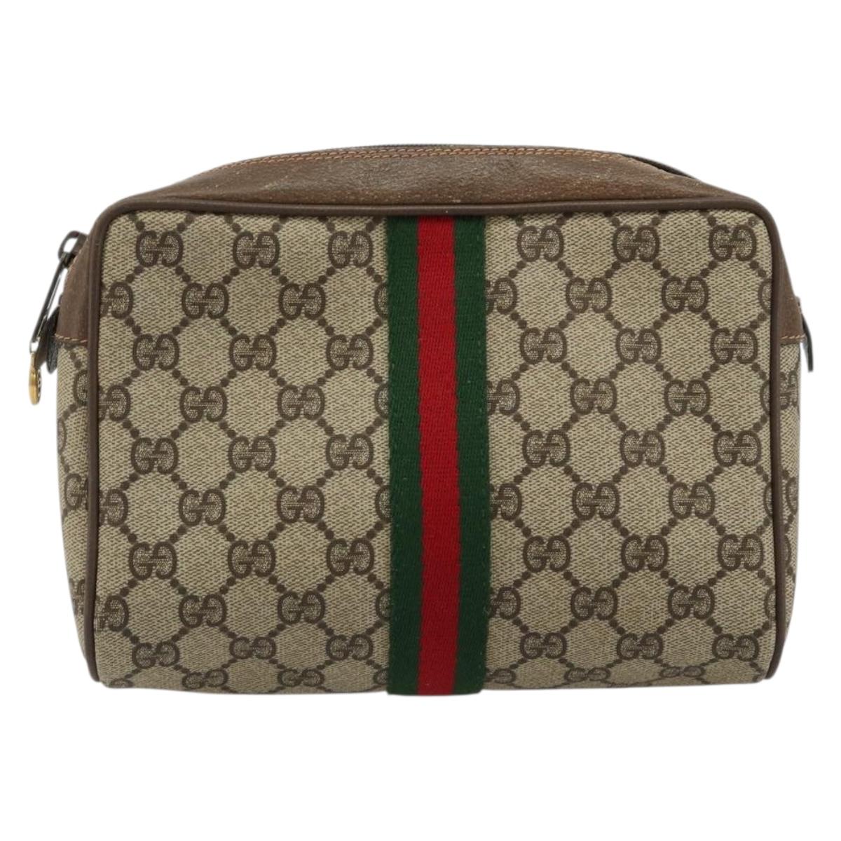 GUCCI GG Supreme Web Sherry Line Bag PVC Beige Gold 63 01 012 Auth BA13336