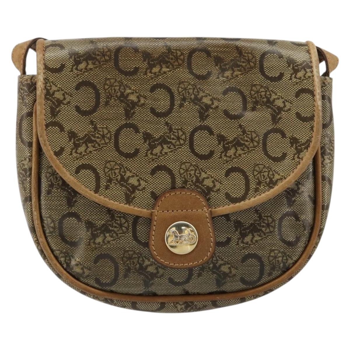 CELINE C Sulky Shoulder Bag PVC Beige Gold Auth BA13337