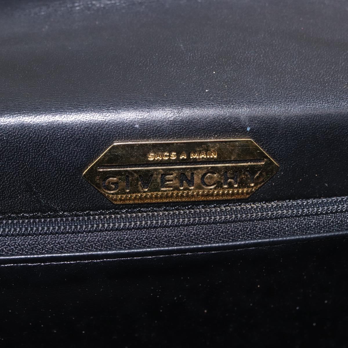 GIVENCHY Hand Bag Leather Black Gold Auth BA13338