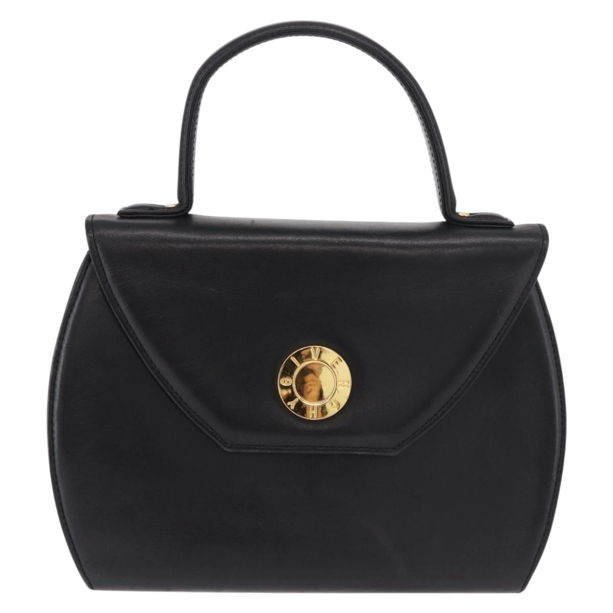 GIVENCHY Hand Bag Leather Black Gold Auth BA13338