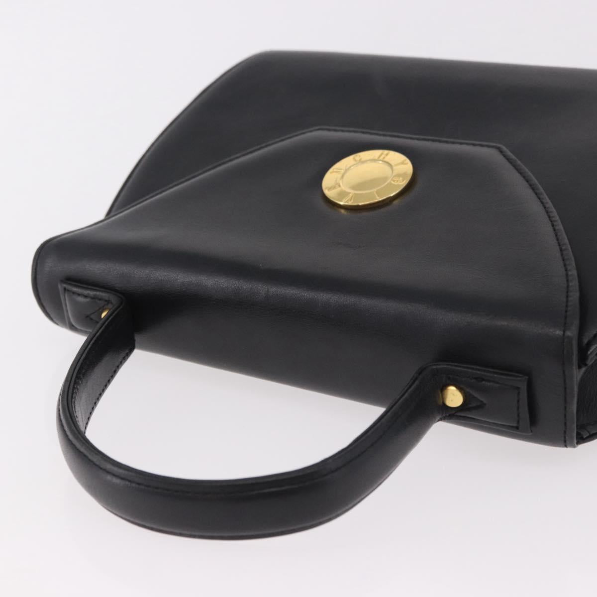 GIVENCHY Hand Bag Leather Black Gold Auth BA13338
