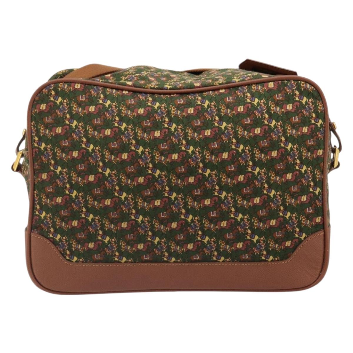 Salvatore Ferragamo Shoulder Bag Canvas Green Gold Auth BA13340A