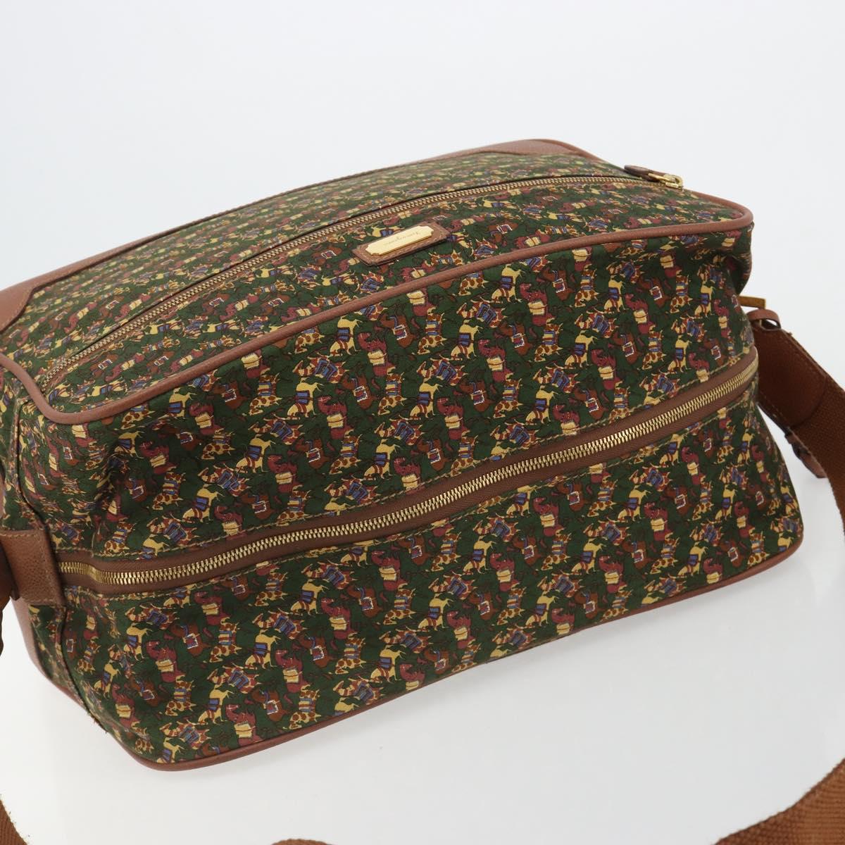 Salvatore Ferragamo Shoulder Bag Canvas Green Gold Auth BA13340A