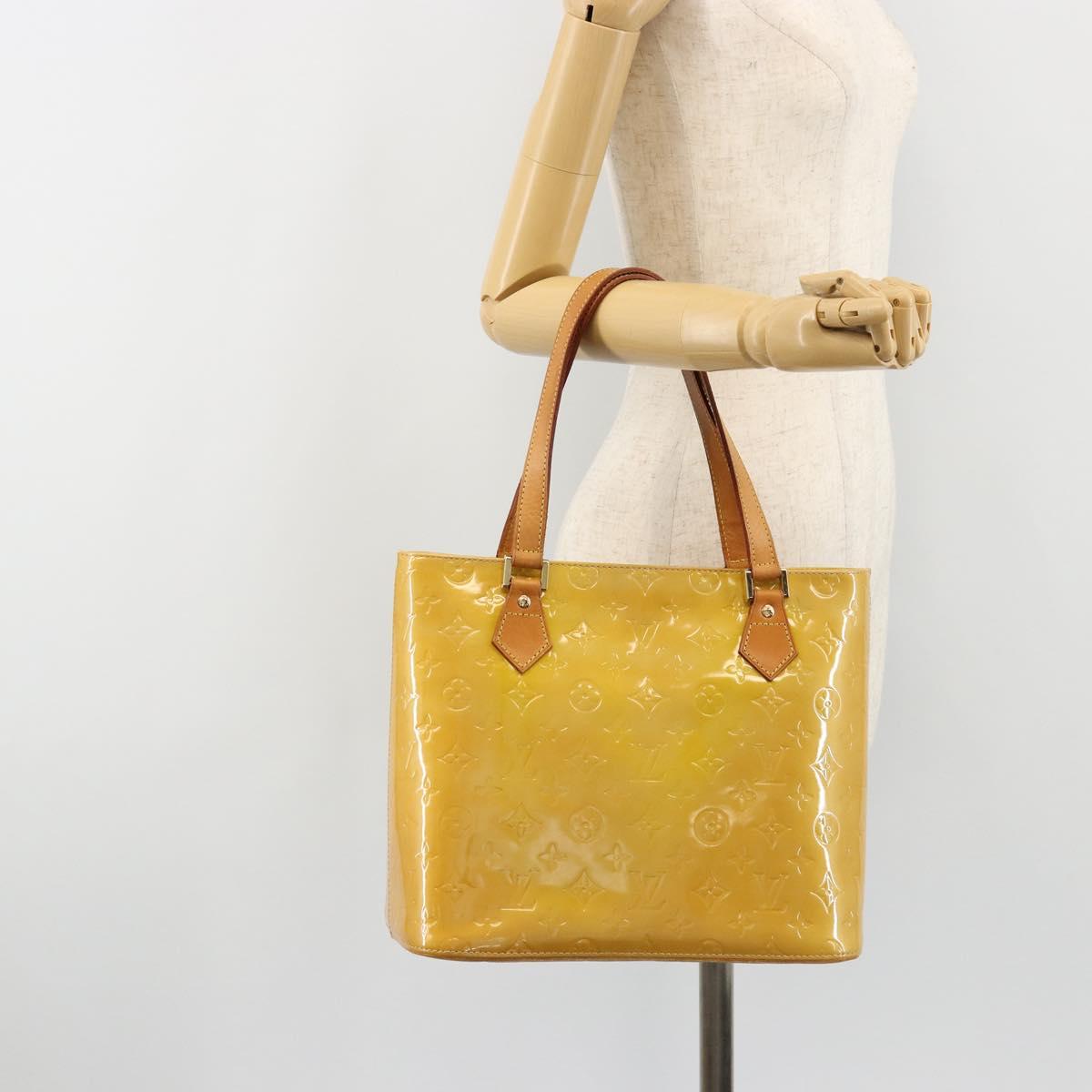 LOUIS VUITTON Monogram Vernis Houston Hand Bag Beige M91004 LV Auth BA13342