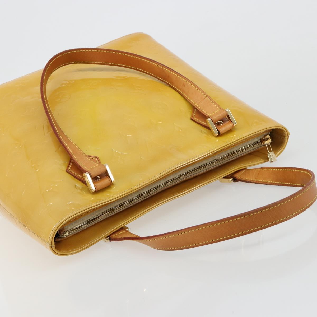 LOUIS VUITTON Monogram Vernis Houston Hand Bag Beige M91004 LV Auth BA13342