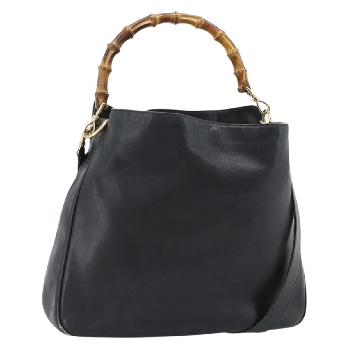 GUCCI Bamboo Shoulder Bag Leather 2way Black Gold 001 1577 3444 Auth BA13349