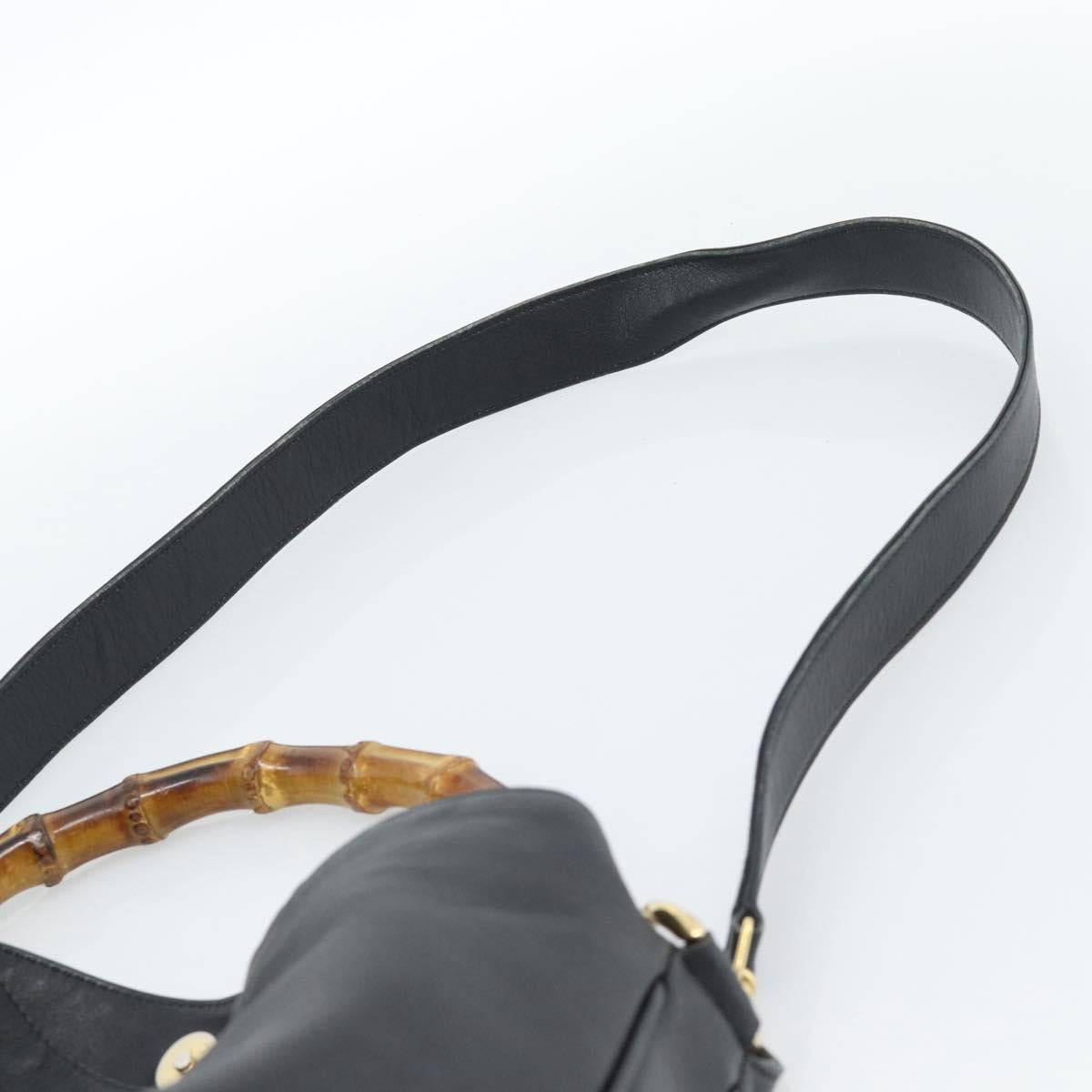GUCCI Bamboo Shoulder Bag Leather 2way Black Gold 001 1577 3444 Auth BA13349