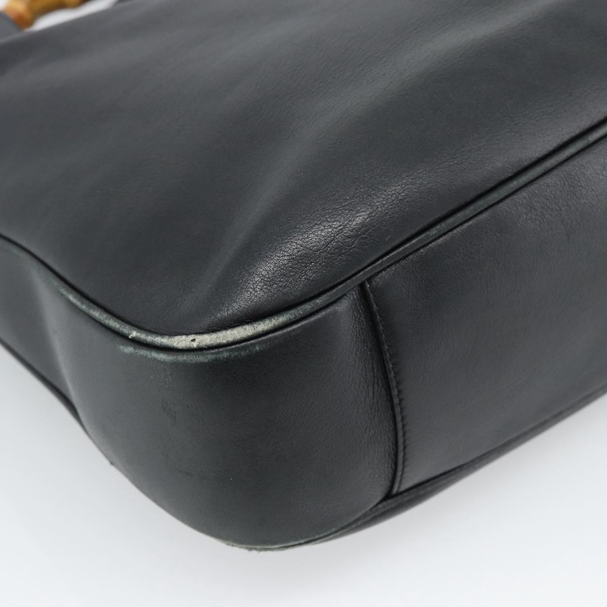 GUCCI Bamboo Shoulder Bag Leather 2way Black Gold 001 1577 3444 Auth BA13349