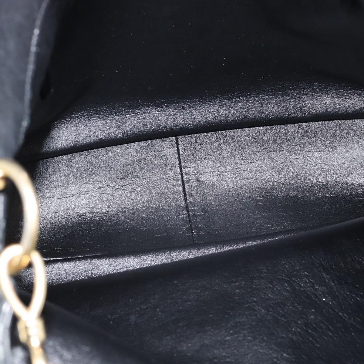 GUCCI Bamboo Shoulder Bag Leather 2way Black Gold 001 1577 3444 Auth BA13349