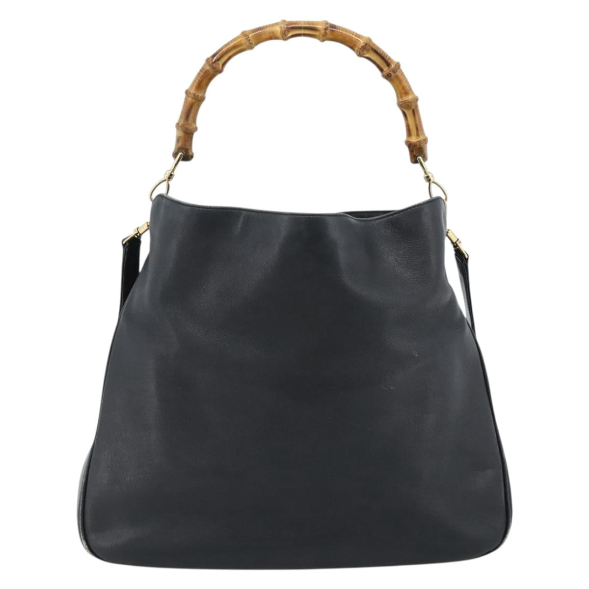 GUCCI Bamboo Shoulder Bag Leather 2way Black Gold 001 1577 3444 Auth BA13349