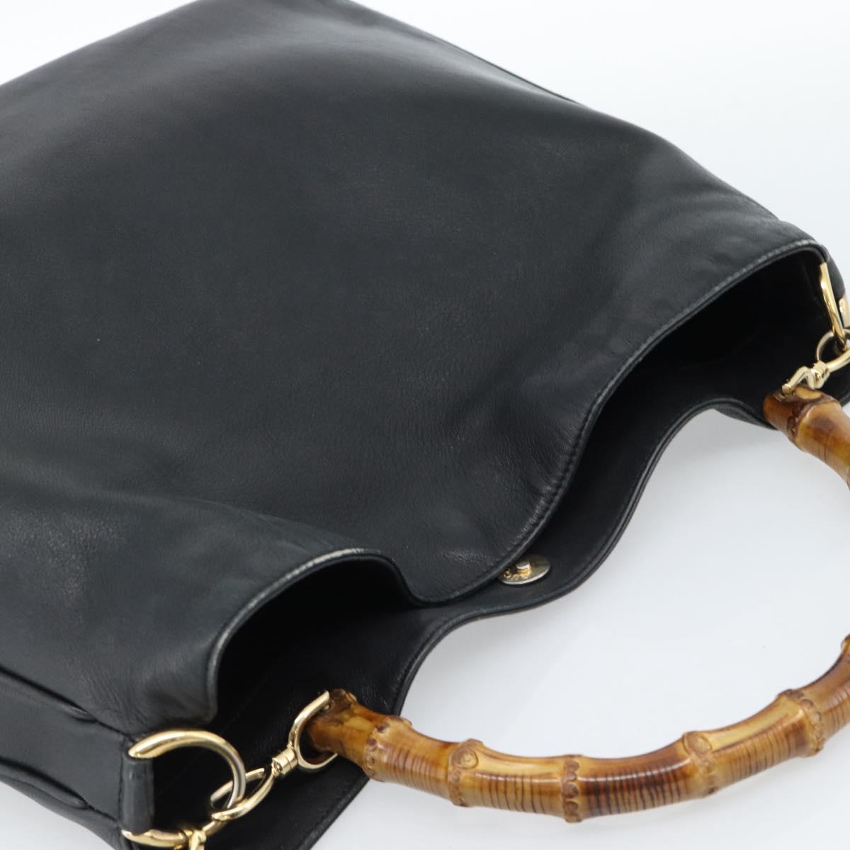 GUCCI Bamboo Shoulder Bag Leather 2way Black Gold 001 1577 3444 Auth BA13349
