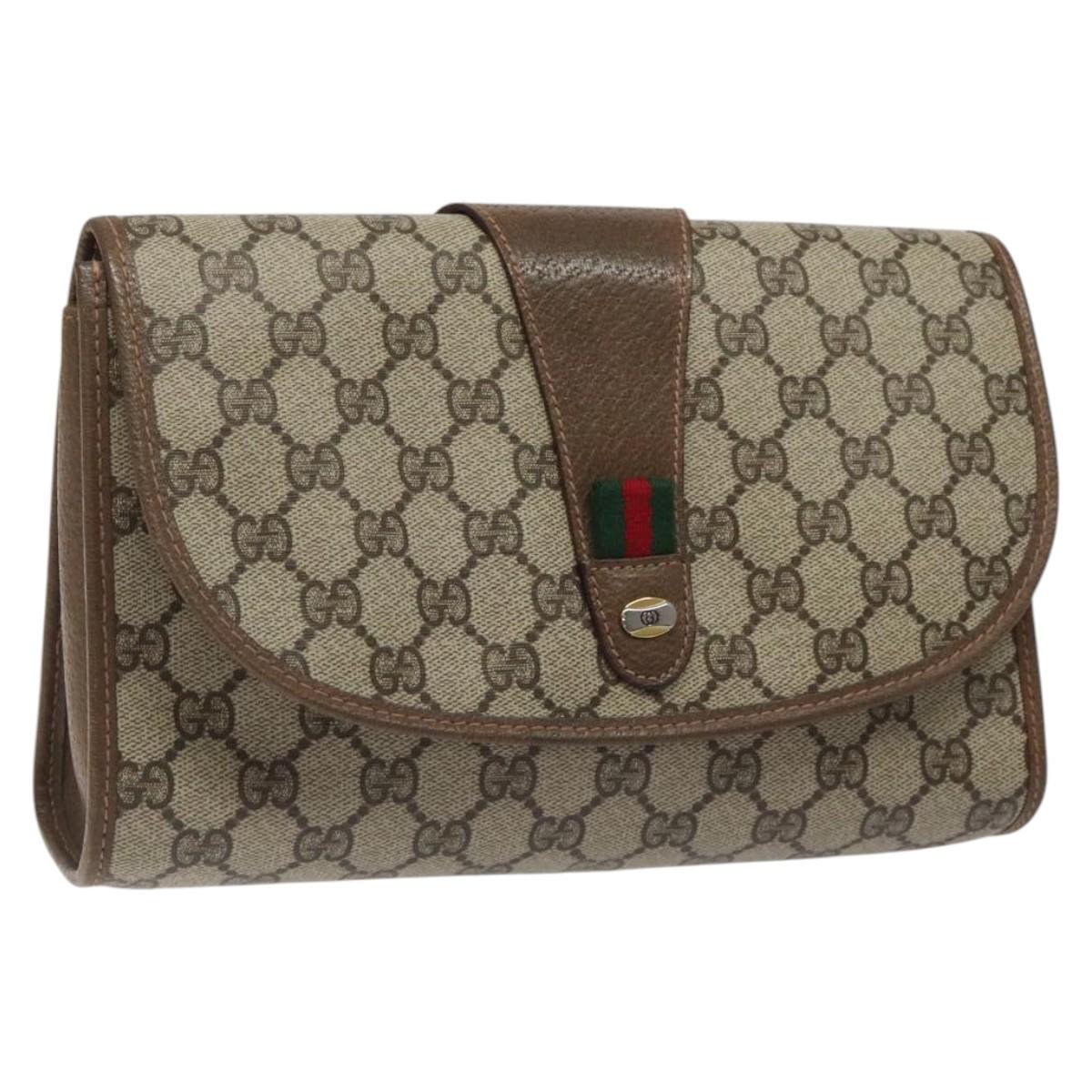 GUCCI GG Supreme Web Sherry Line Bag PVC Leather Beige 89 01 030 Auth BA1335