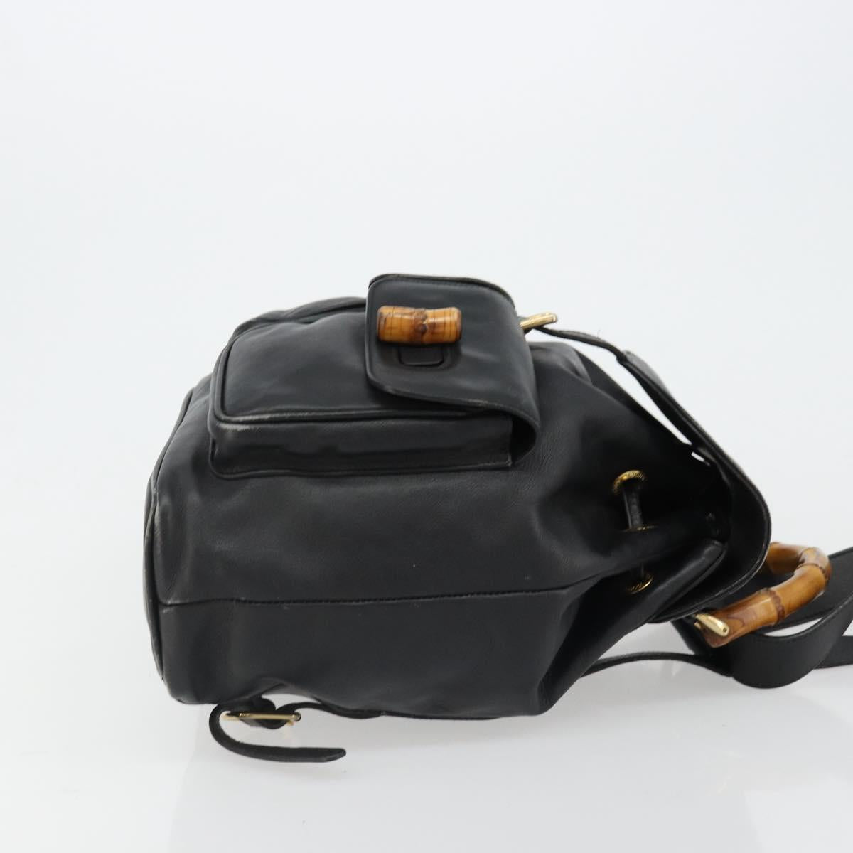 GUCCI Bamboo Backpack Leather Black Gold 003 2058 0016 Auth BA13350