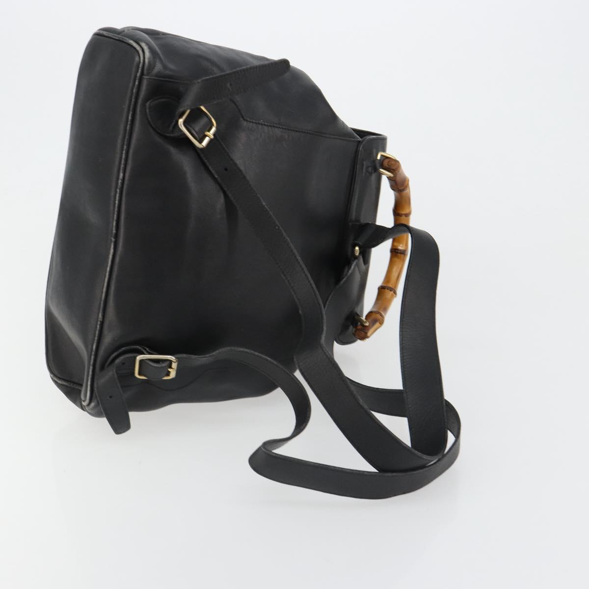 GUCCI Bamboo Backpack Leather Black Gold 003 2058 0016 Auth BA13350