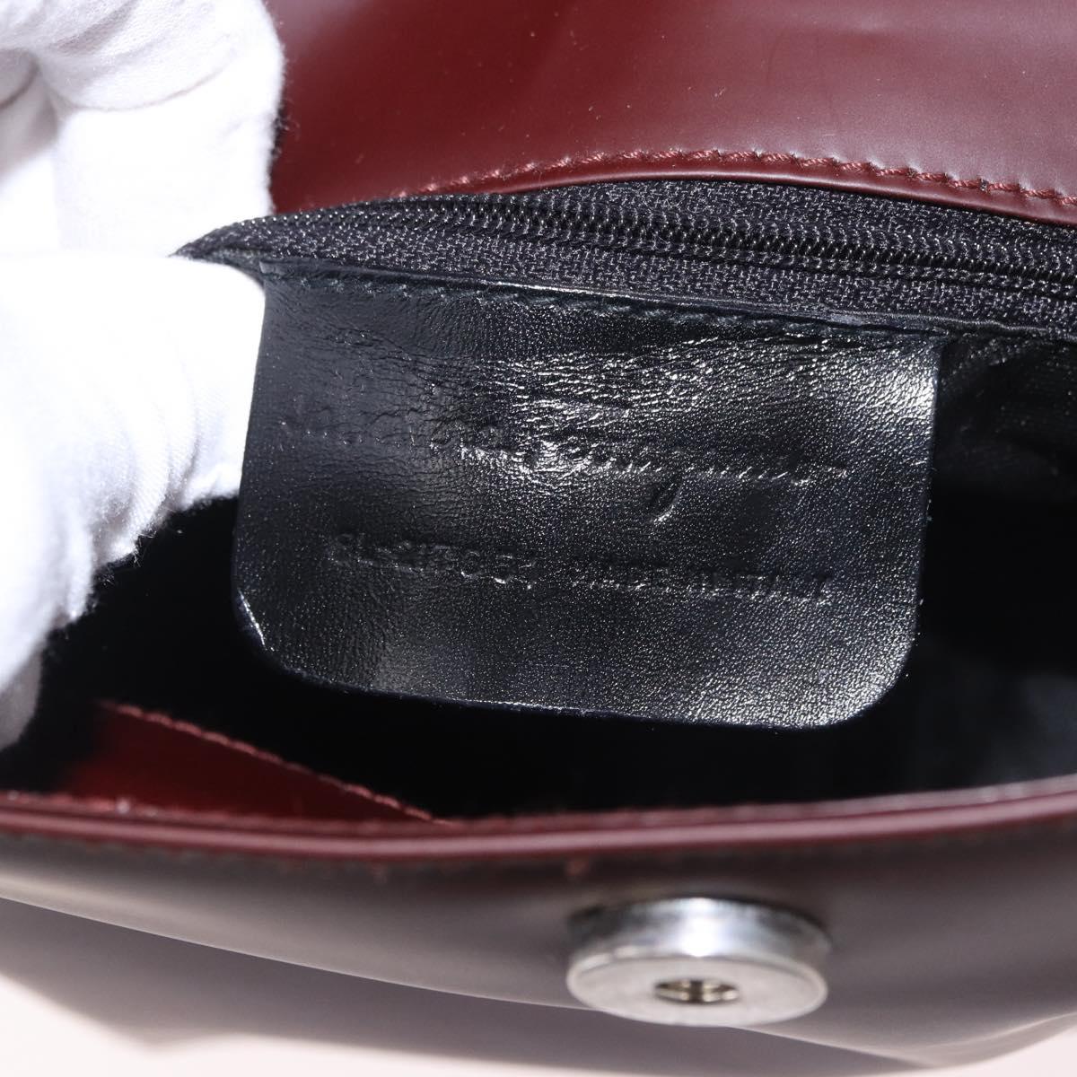 Salvatore Ferragamo Gancini Shoulder Bag Leather Bordeaux Silver Auth BA13351A