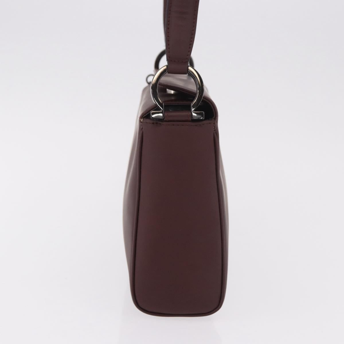 Salvatore Ferragamo Gancini Shoulder Bag Leather Bordeaux Silver Auth BA13351A