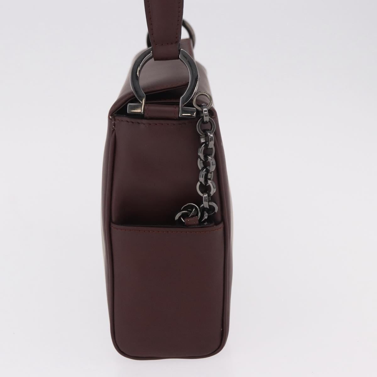 Salvatore Ferragamo Gancini Shoulder Bag Leather Bordeaux Silver Auth BA13351A