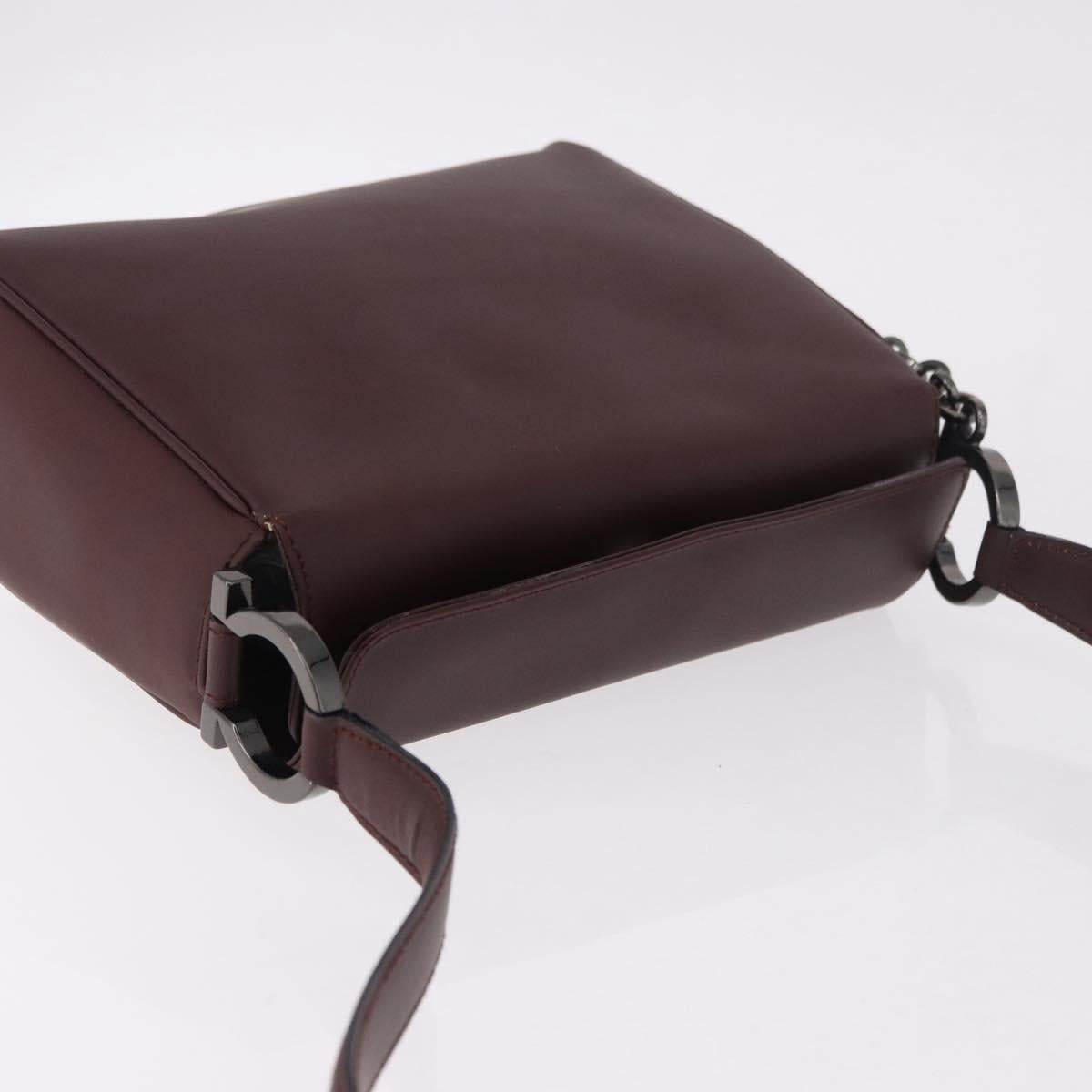 Salvatore Ferragamo Gancini Shoulder Bag Leather Bordeaux Silver Auth BA13351A
