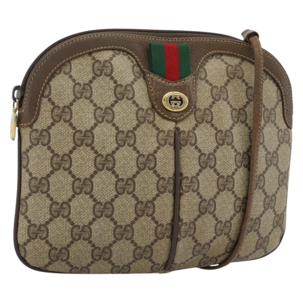 GUCCI GG Supreme Web Sherry Line Bag PVC Beige Gold 904 02 047 Auth BA13353