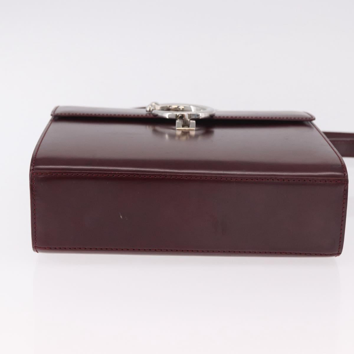 CARTIER Hand Bag Leather 2way Bordeaux Silver Auth BA13356V