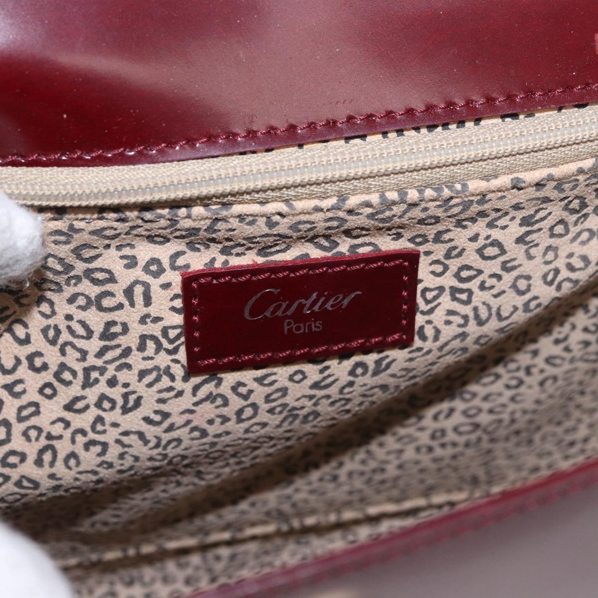 CARTIER Hand Bag Leather 2way Bordeaux Silver Auth BA13356V