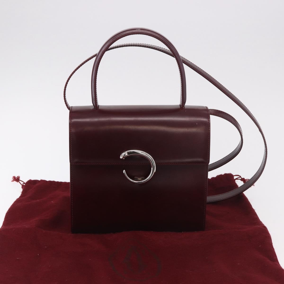 CARTIER Hand Bag Leather 2way Bordeaux Silver Auth BA13356V