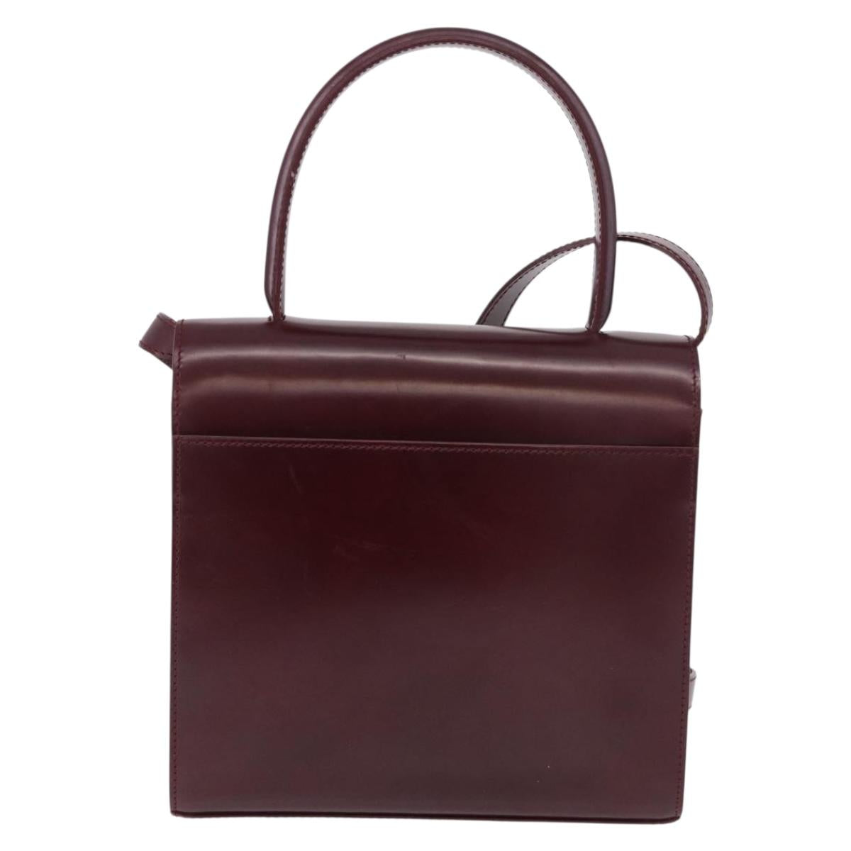 CARTIER Hand Bag Leather 2way Bordeaux Silver Auth BA13356V