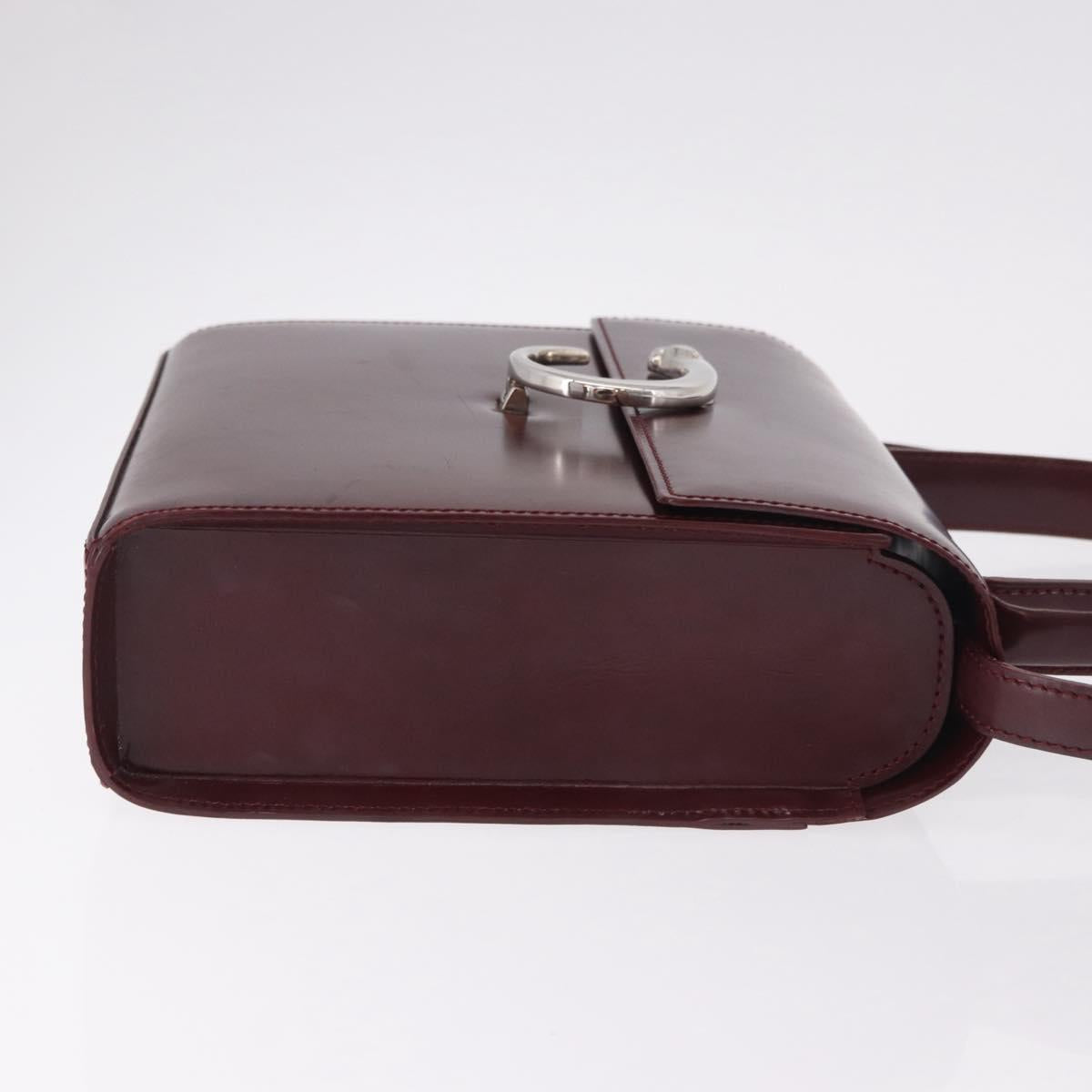 CARTIER Hand Bag Leather 2way Bordeaux Silver Auth BA13356V